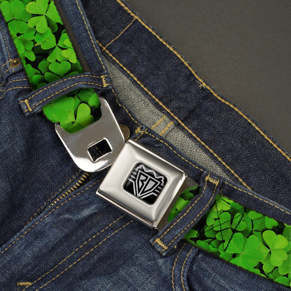 BD Wings Logo CLOSE-UP Full Color Black Silver Seatbelt Belt - Vivid Shamrocks Stacked Webbing Seatbelt Belts Buckle-Down