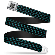 BD Wings Logo CLOSE-UP Full Color Black Silver Seatbelt Belt - Wire Grid Black/Blue Webbing Seatbelt Belts Buckle-Down
