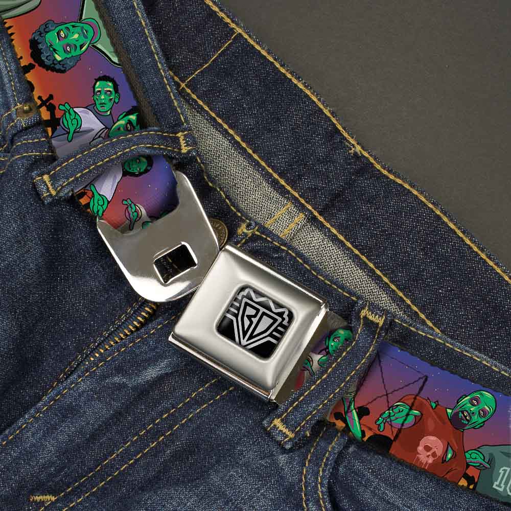 BD Wings Logo CLOSE-UP Full Color Black Silver Seatbelt Belt - Walking Zombies Webbing Seatbelt Belts Buckle-Down