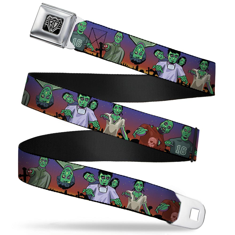 BD Wings Logo CLOSE-UP Full Color Black Silver Seatbelt Belt - Walking Zombies Webbing Seatbelt Belts Buckle-Down