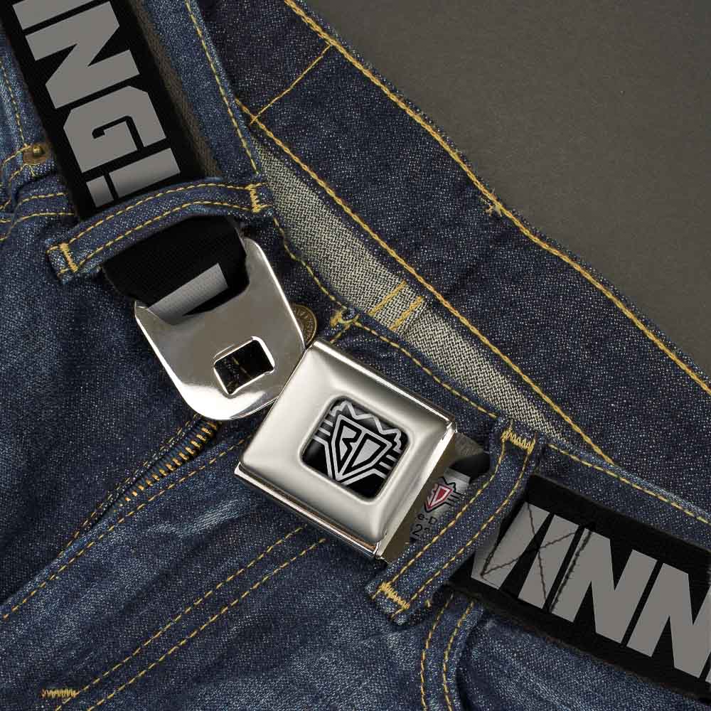 BD Wings Logo CLOSE-UP Full Color Black Silver Seatbelt Belt - WINNING! Black/Gray Webbing Seatbelt Belts Buckle-Down
