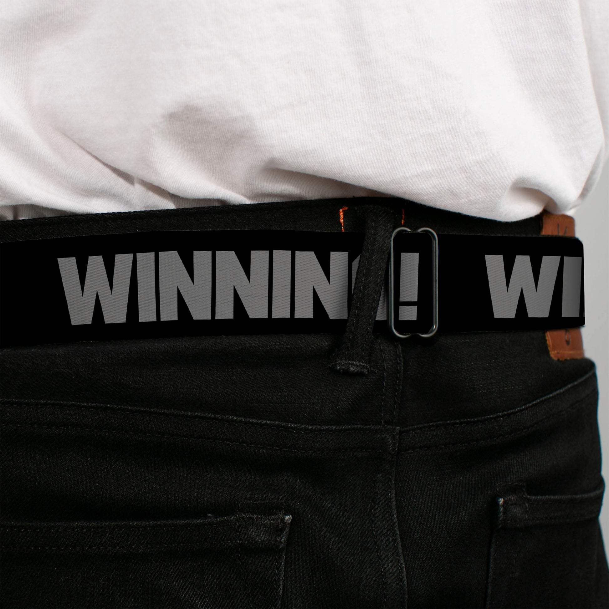 BD Wings Logo CLOSE-UP Full Color Black Silver Seatbelt Belt - WINNING! Black/Gray Webbing Seatbelt Belts Buckle-Down