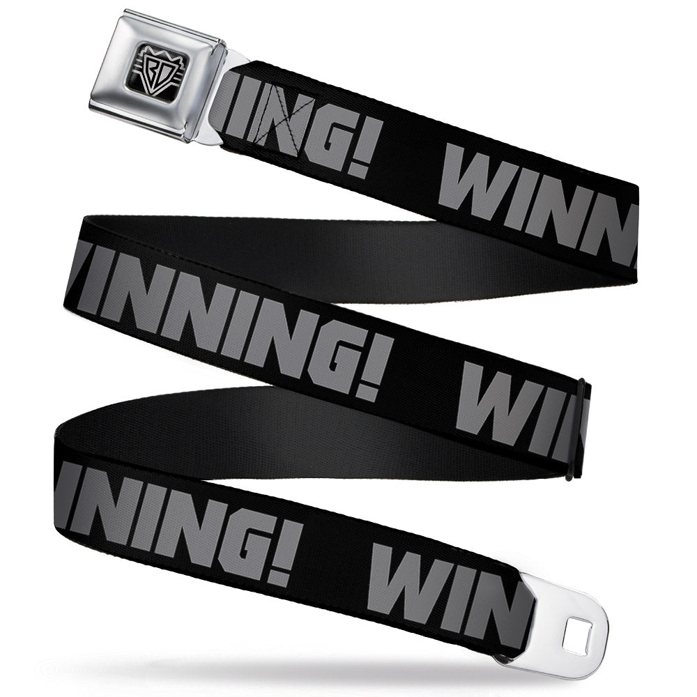BD Wings Logo CLOSE-UP Full Color Black Silver Seatbelt Belt - WINNING! Black/Gray Webbing Seatbelt Belts Buckle-Down