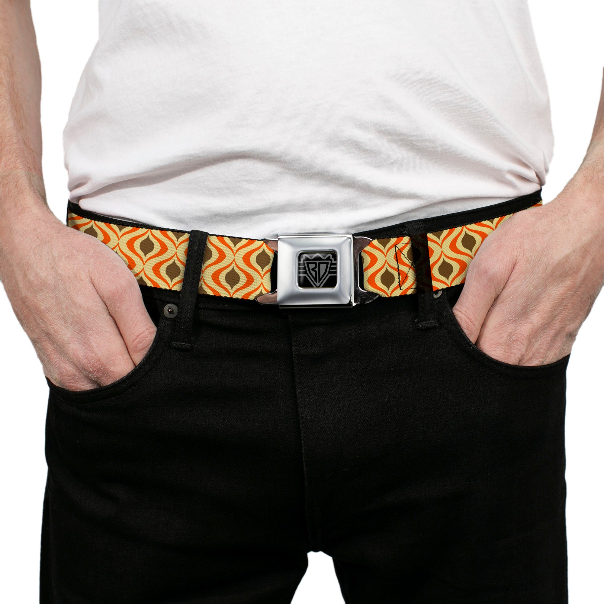 BD Wings Logo CLOSE-UP Full Color Black Silver Seatbelt Belt - Wallpaper1 Ogee Tan/Orange/Brown Webbing Seatbelt Belts Buckle-Down
