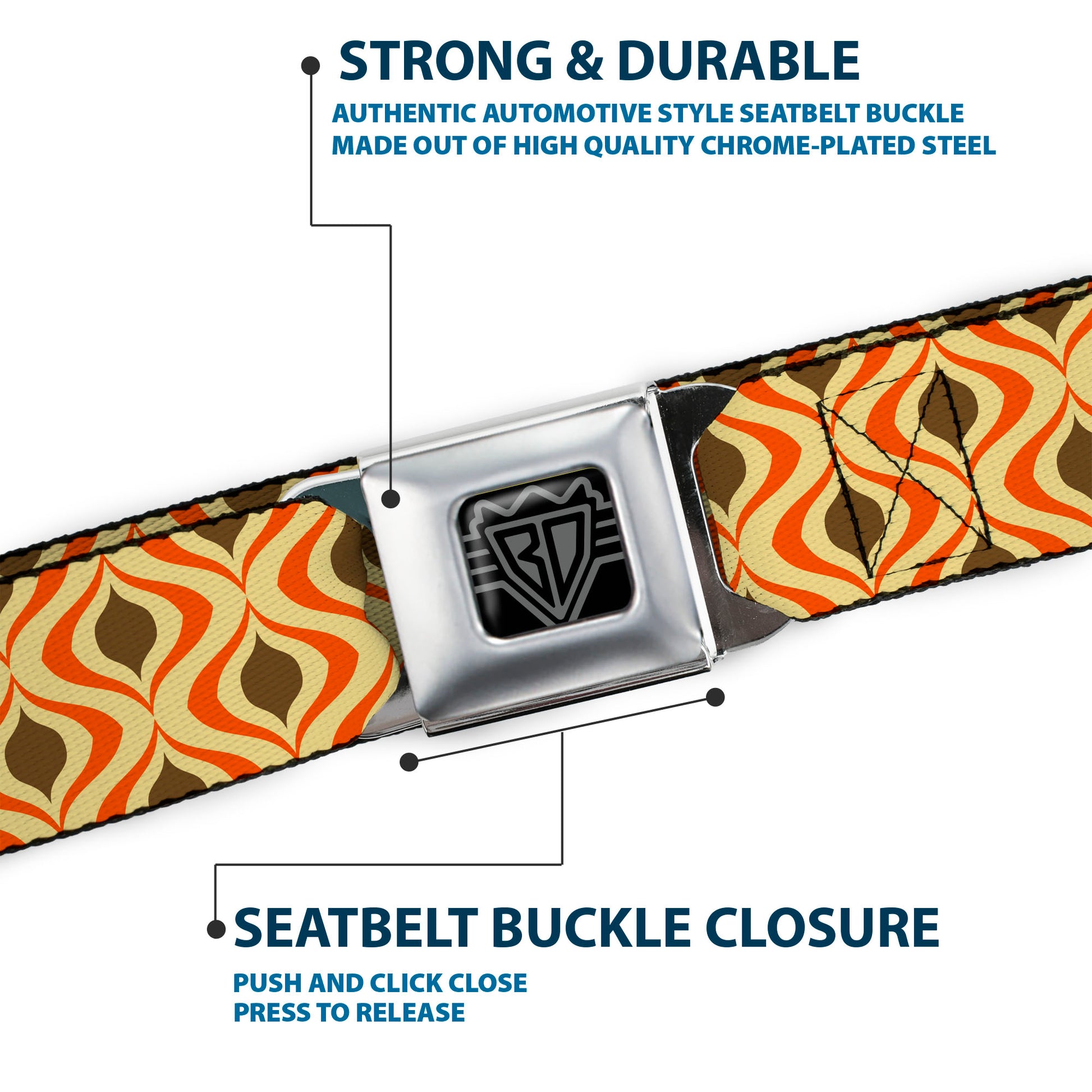 BD Wings Logo CLOSE-UP Full Color Black Silver Seatbelt Belt - Wallpaper1 Ogee Tan/Orange/Brown Webbing Seatbelt Belts Buckle-Down