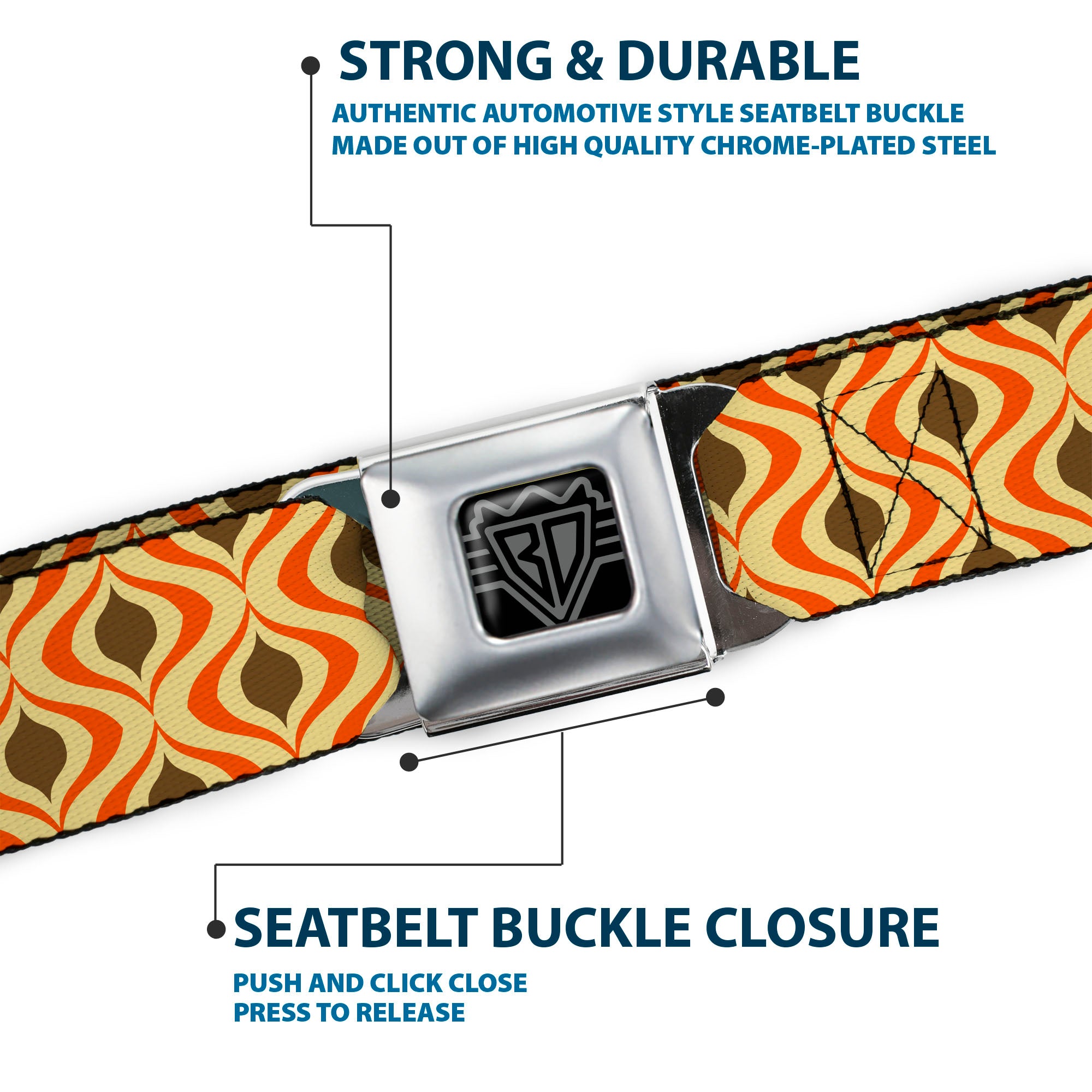 BD Wings Logo CLOSE-UP Full Color Black Silver Seatbelt Belt - Wallpaper1 Ogee Tan/Orange/Brown Webbing Seatbelt Belts Buckle-Down