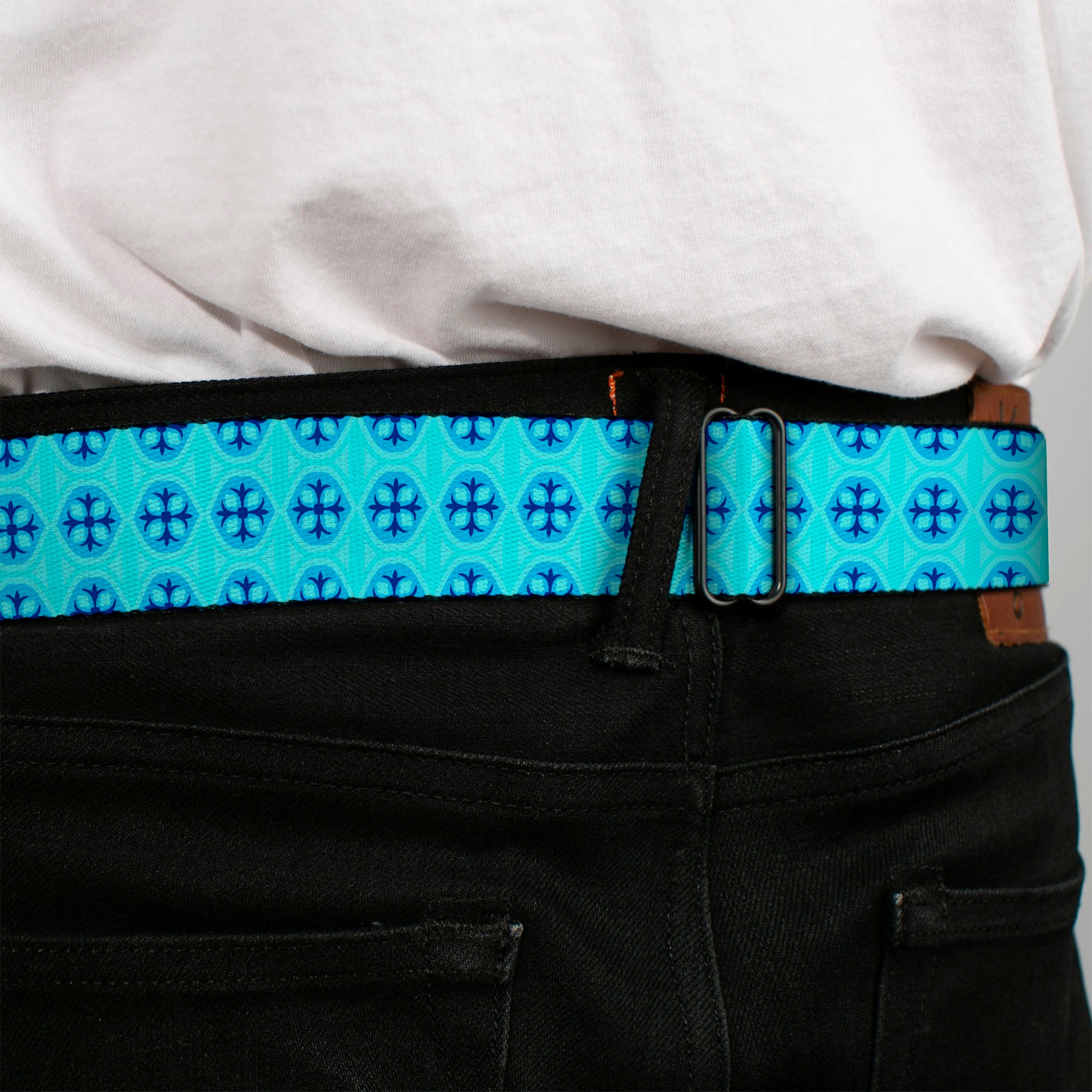 BD Wings Logo CLOSE-UP Full Color Black Silver Seatbelt Belt - Wallpaper2 Baby Blue/Blue Webbing Seatbelt Belts Buckle-Down