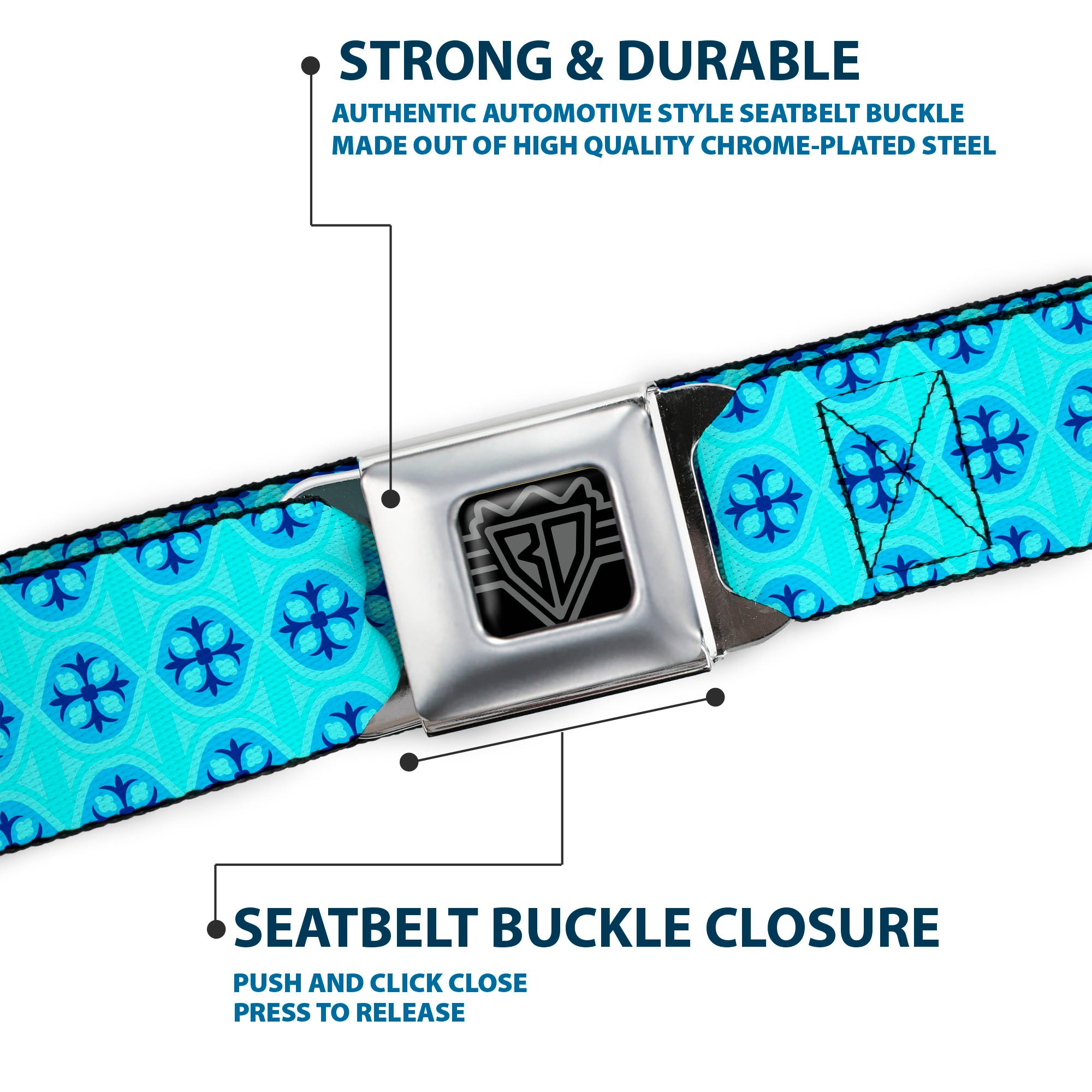 BD Wings Logo CLOSE-UP Full Color Black Silver Seatbelt Belt - Wallpaper2 Baby Blue/Blue Webbing Seatbelt Belts Buckle-Down