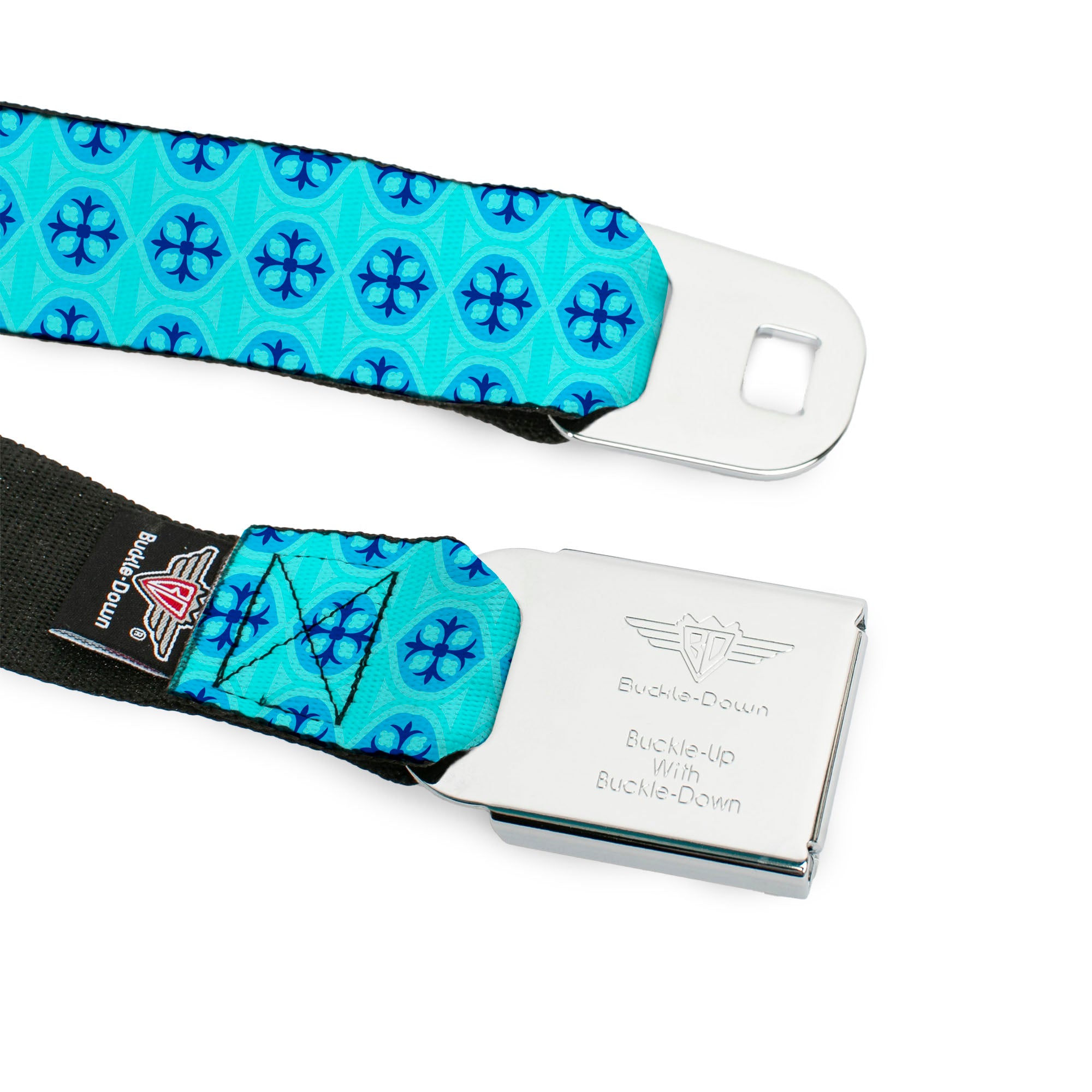 BD Wings Logo CLOSE-UP Full Color Black Silver Seatbelt Belt - Wallpaper2 Baby Blue/Blue Webbing Seatbelt Belts Buckle-Down