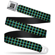 BD Wings Logo CLOSE-UP Full Color Black Silver Seatbelt Belt - Wire Grid Black/Turquoise/Yellow Webbing Seatbelt Belts Buckle-Down