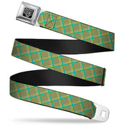 BD Wings Logo CLOSE-UP Full Color Black Silver Seatbelt Belt - Wire Grid Tan/Green/Yellow Webbing Seatbelt Belts Buckle-Down