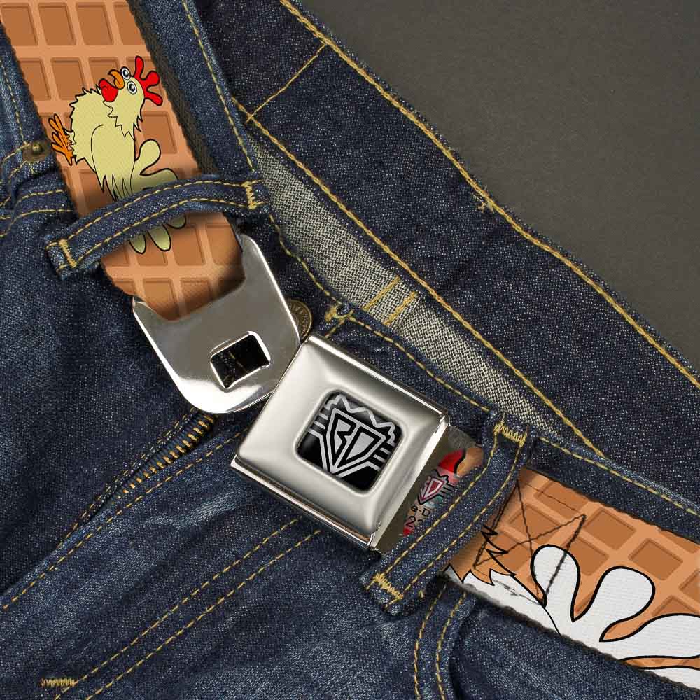 BD Wings Logo CLOSE-UP Full Color Black Silver Seatbelt Belt - Waffle/Chicken Poses Webbing Seatbelt Belts Buckle-Down