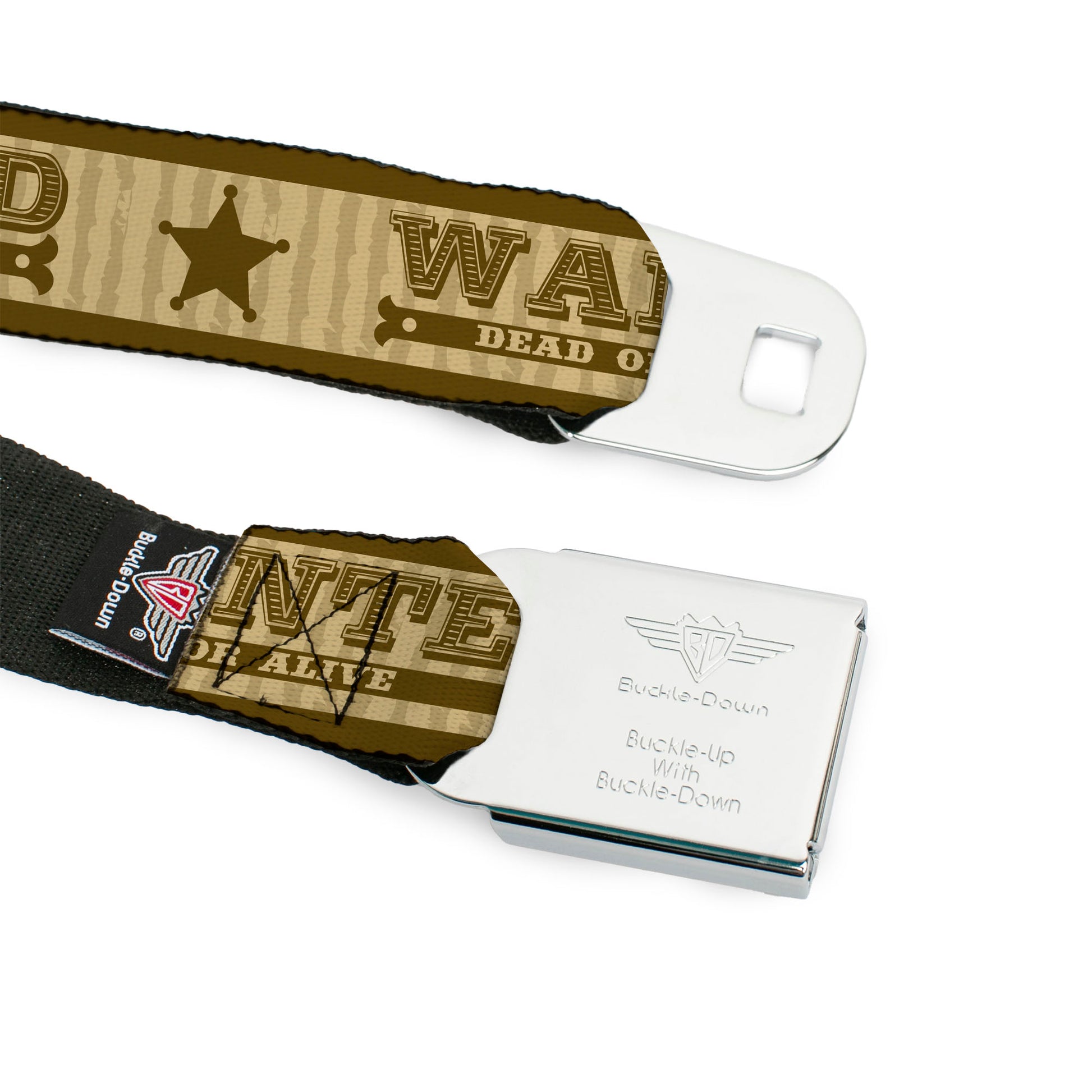 BD Wings Logo CLOSE-UP Full Color Black Silver Seatbelt Belt - WANTED-DEAD OR ALIVE/Star Tans Webbing Seatbelt Belts Buckle-Down