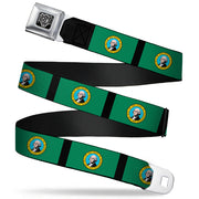 BD Wings Logo CLOSE-UP Full Color Black Silver Seatbelt Belt - Washington Flags/Black Webbing Seatbelt Belts Buckle-Down
