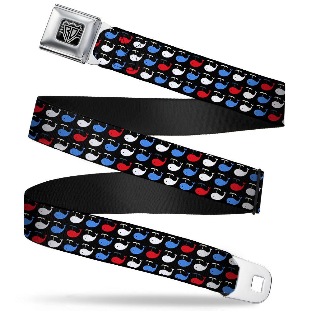 BD Wings Logo CLOSE-UP Full Color Black Silver Seatbelt Belt - Whales Navy/Red/White/Blue Webbing Seatbelt Belts Buckle-Down