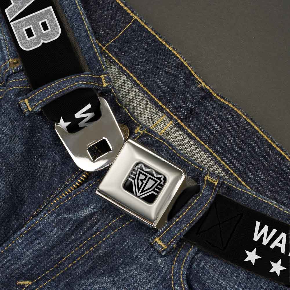 BD Wings Logo CLOSE-UP Full Color Black Silver Seatbelt Belt - WATCH ME DAB/Stars Black/Red/White/Crackle Gray Webbing Seatbelt Belts Buckle-Down