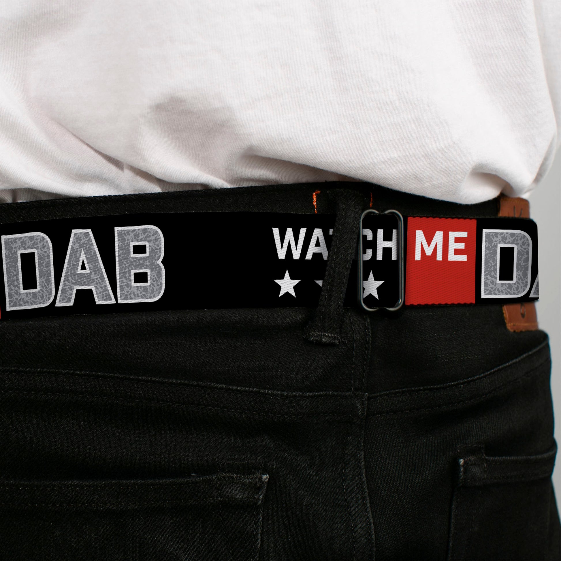 BD Wings Logo CLOSE-UP Full Color Black Silver Seatbelt Belt - WATCH ME DAB/Stars Black/Red/White/Crackle Gray Webbing Seatbelt Belts Buckle-Down