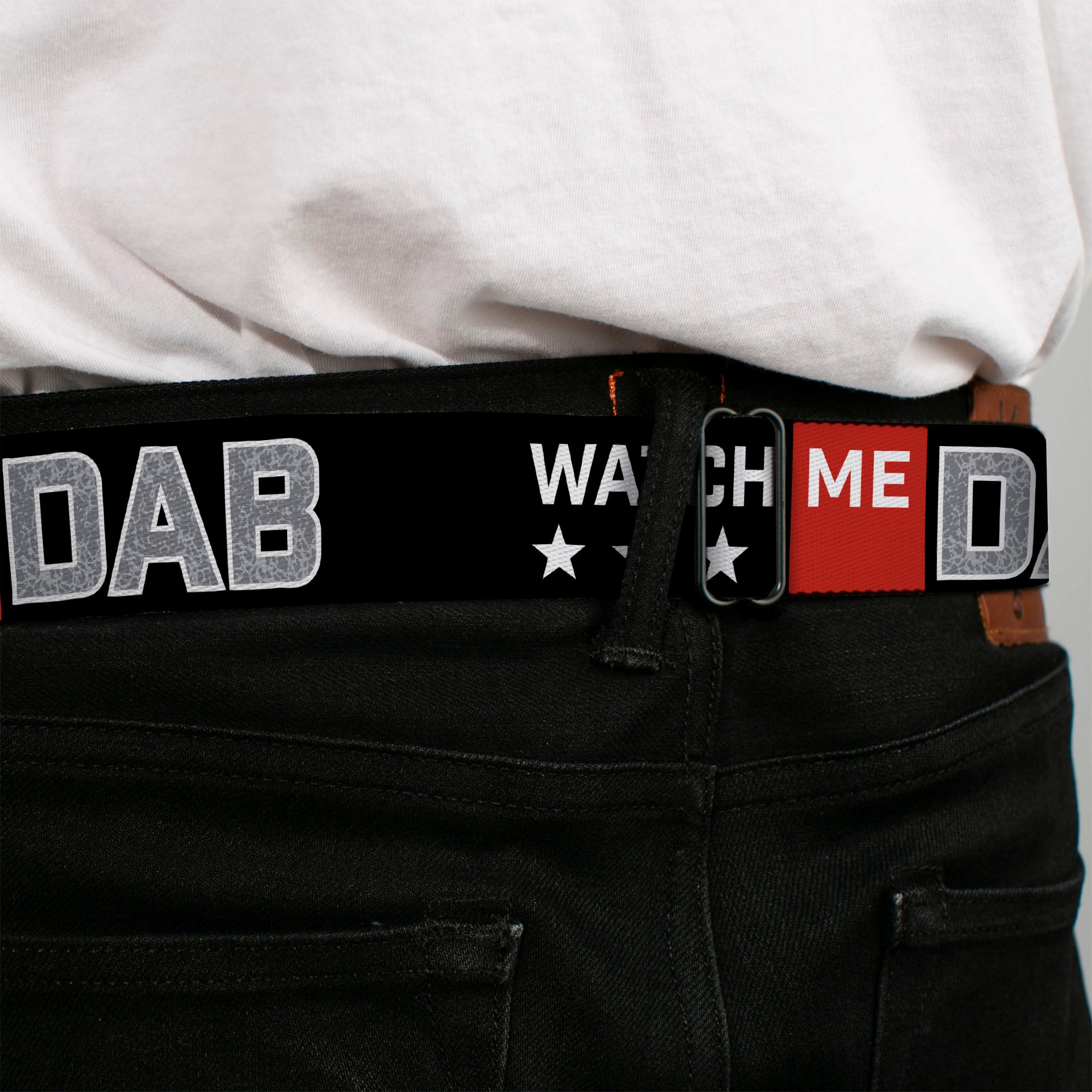 BD Wings Logo CLOSE-UP Full Color Black Silver Seatbelt Belt - WATCH ME DAB/Stars Black/Red/White/Crackle Gray Webbing Seatbelt Belts Buckle-Down