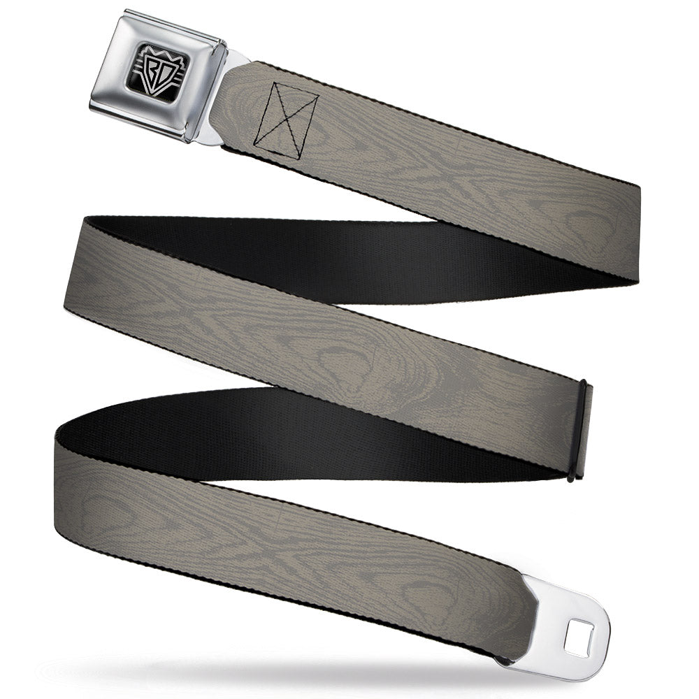 BD Wings Logo CLOSE-UP Full Color Black Silver Seatbelt Belt - Wood Grain White Oak Webbing Seatbelt Belts Buckle-Down