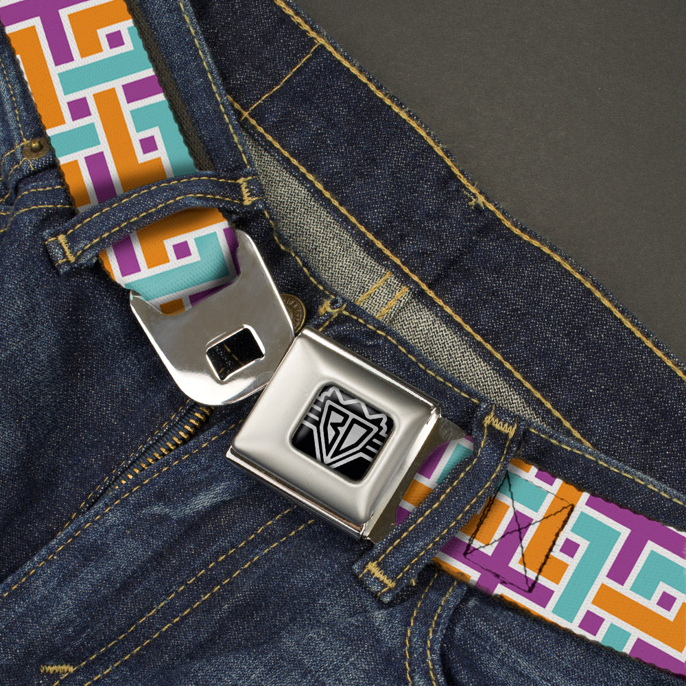BD Wings Logo CLOSE-UP Full Color Black Silver Seatbelt Belt - Weave CLOSE-UP White/Pink/Orange/Aqua Webbing Seatbelt Belts Buckle-Down