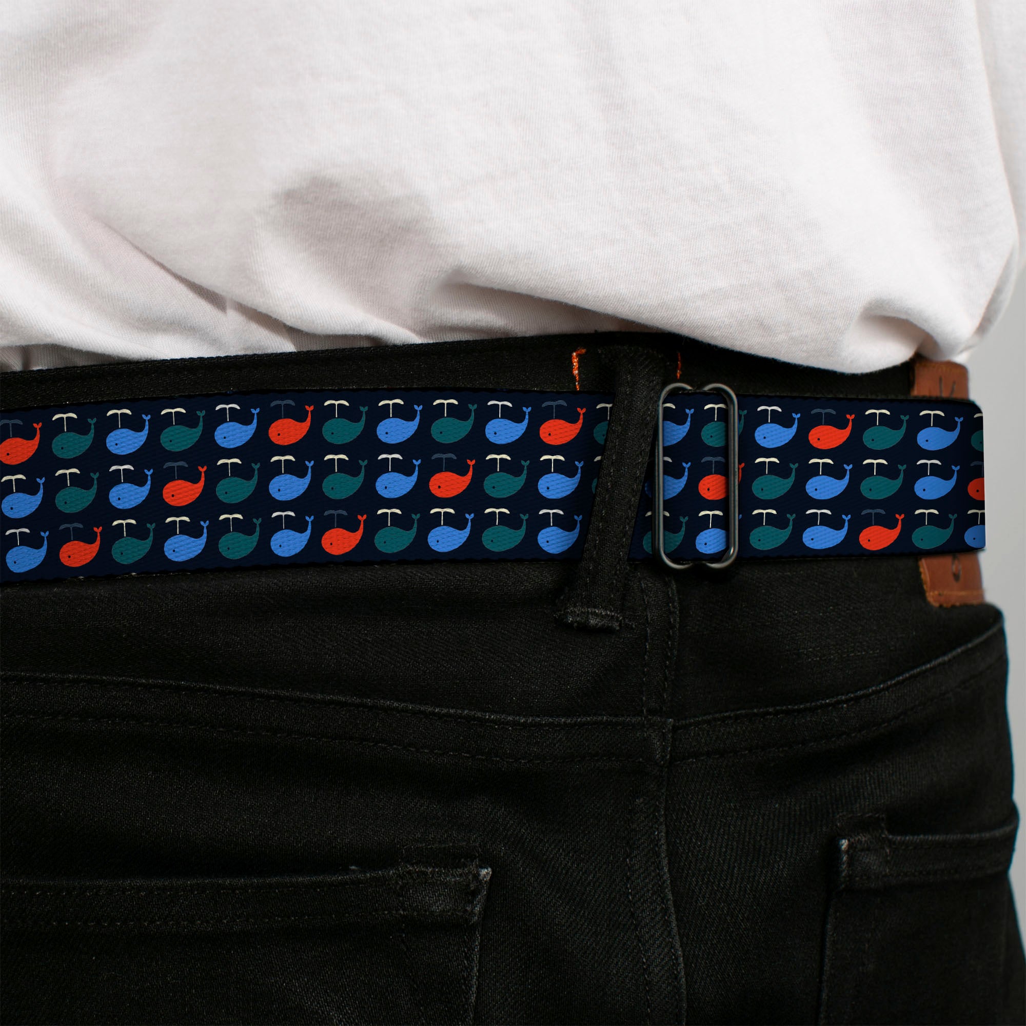 BD Wings Logo CLOSE-UP Full Color Black Silver Seatbelt Belt - Whales Navy/Green/Blue/Red Webbing Seatbelt Belts Buckle-Down