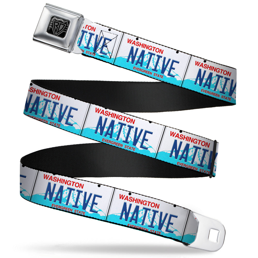 BD Wings Logo CLOSE-UP Full Color Black Silver Seatbelt Belt - Washington License Plate NATIVE Webbing Seatbelt Belts Buckle-Down