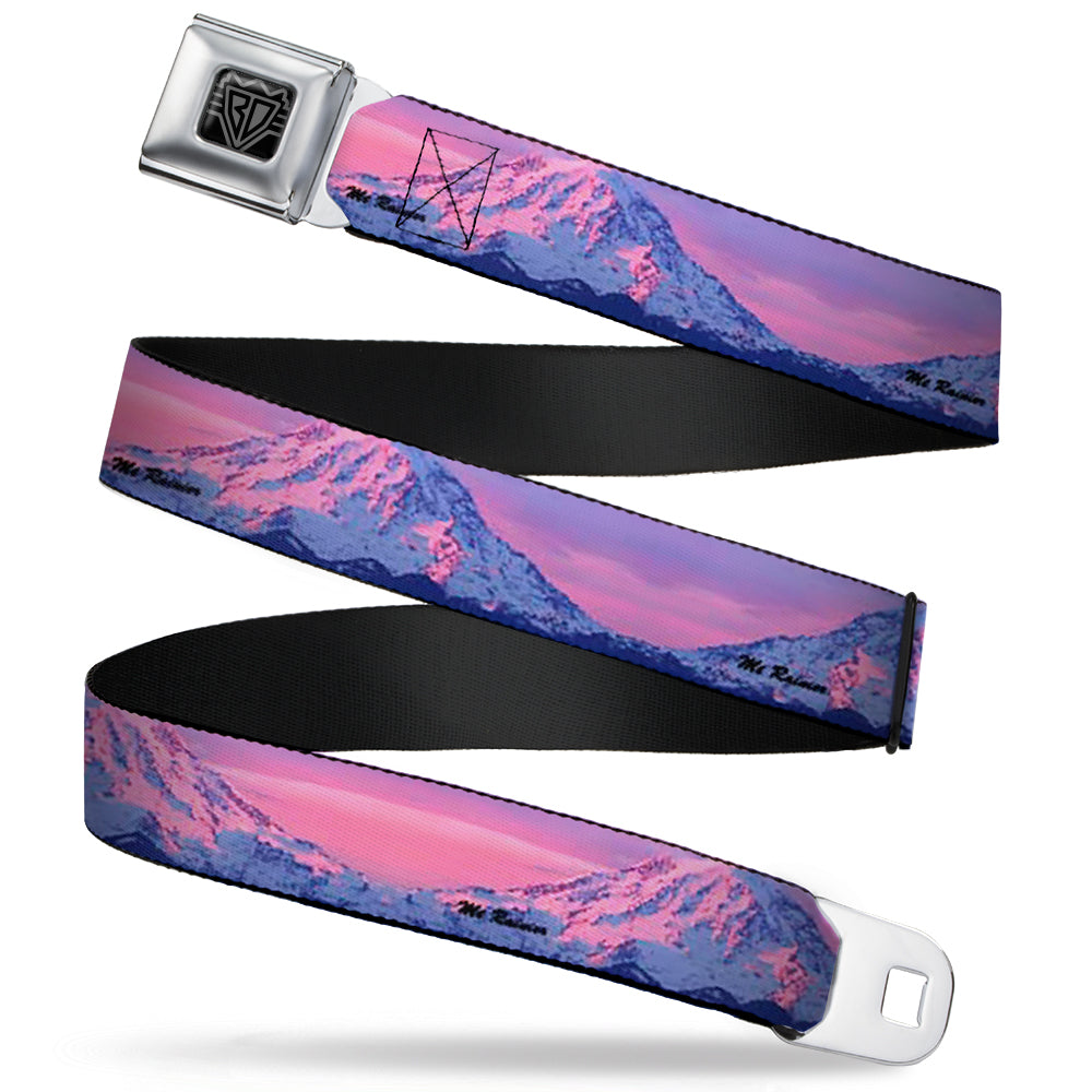 BD Wings Logo CLOSE-UP Full Color Black Silver Seatbelt Belt - Washington MT. RAINIER Sunset Landscape Webbing Seatbelt Belts Buckle-Down