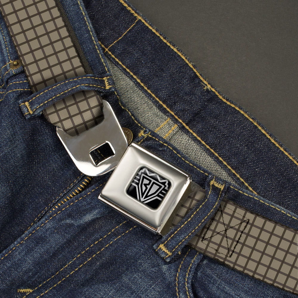 BD Wings Logo CLOSE-UP Full Color Black Silver Seatbelt Belt - Wire Grid Tan/Brown Webbing Seatbelt Belts Buckle-Down