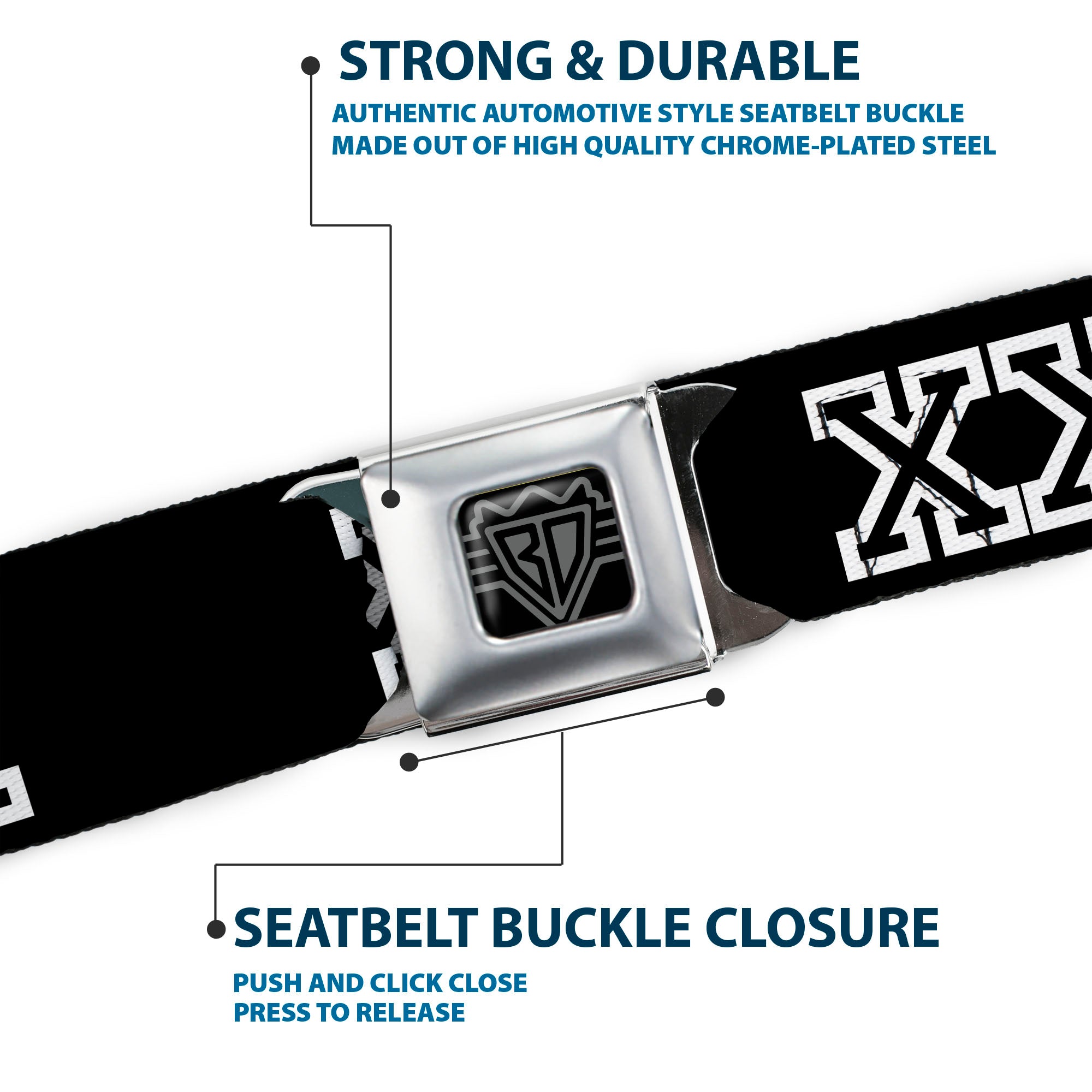 Seatbelt Belt - XXX Black/White Seatbelt Belts Buckle-Down