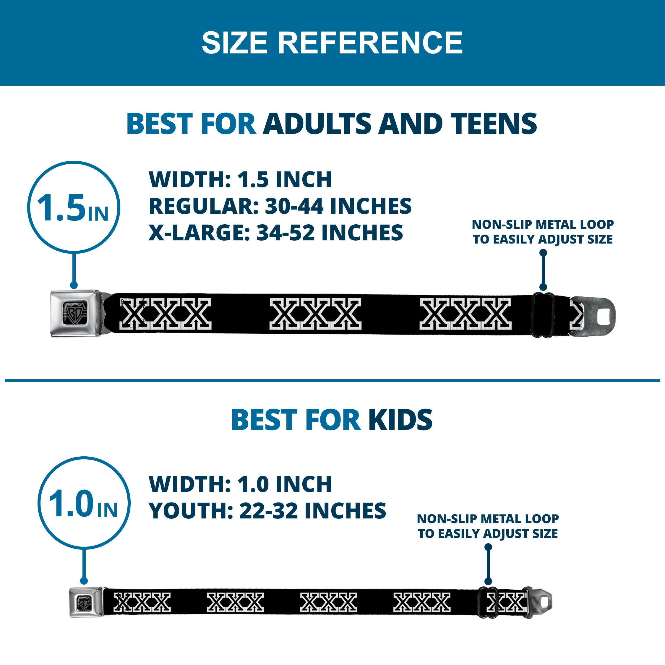 Seatbelt Belt - XXX Black/White Seatbelt Belts Buckle-Down