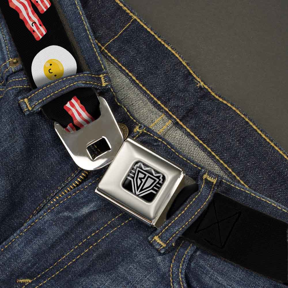 BD Wings Logo CLOSE-UP Full Color Black Silver Seatbelt Belt - Bacon & Eggs Black Webbing Seatbelt Belts Buckle-Down