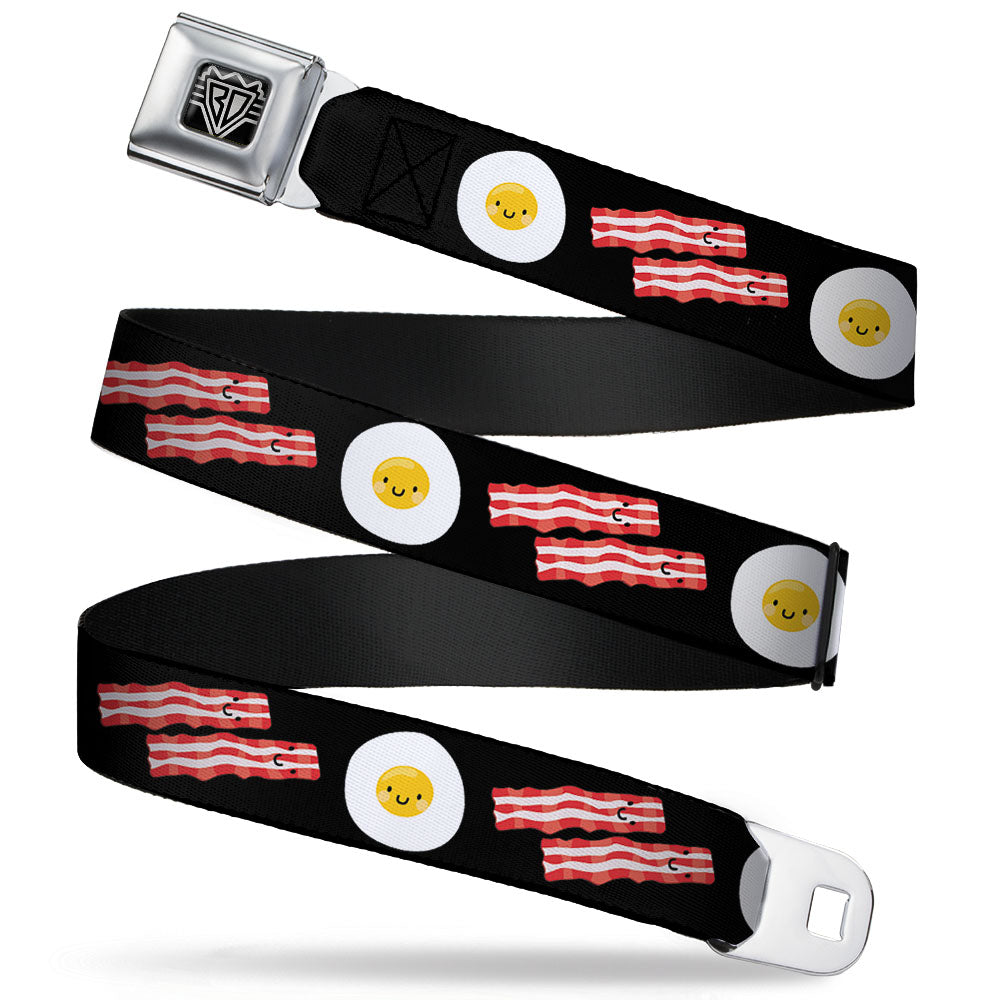 BD Wings Logo CLOSE-UP Full Color Black Silver Seatbelt Belt - Bacon & Eggs Black Webbing Seatbelt Belts Buckle-Down