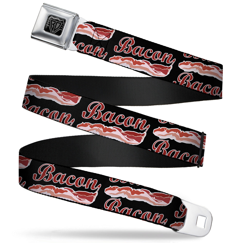 BD Wings Logo CLOSE-UP Full Color Black Silver Seatbelt Belt - BACON Baseball Script Webbing Seatbelt Belts Buckle-Down