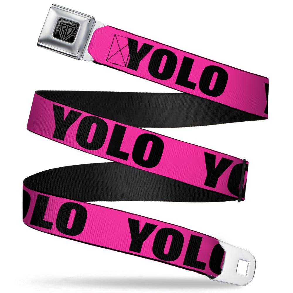 BD Wings Logo CLOSE-UP Full Color Black Silver Seatbelt Belt - YOLO Pink/Black Webbing Seatbelt Belts Buckle-Down