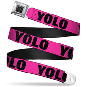 BD Wings Logo CLOSE-UP Full Color Black Silver Seatbelt Belt - YOLO Pink/Black Webbing Seatbelt Belts Buckle-Down