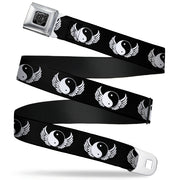 BD Wings Logo CLOSE-UP Full Color Black Silver Seatbelt Belt - Yin Yang w/Wings Black/White Webbing Seatbelt Belts Buckle-Down