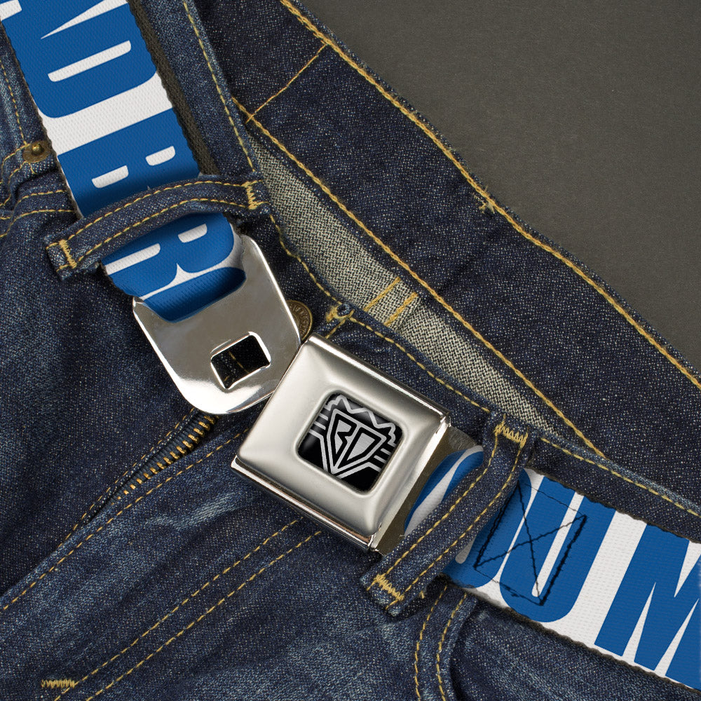 BD Wings Logo CLOSE-UP Full Color Black Silver Seatbelt Belt - YOU MAD BRO White/Royal Webbing Seatbelt Belts Buckle-Down