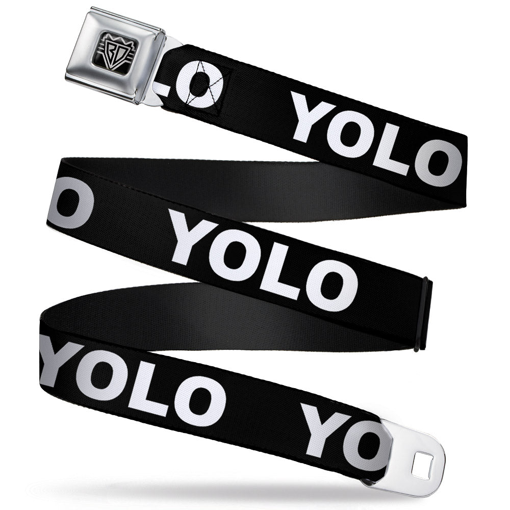 BD Wings Logo CLOSE-UP Full Color Black Silver Seatbelt Belt - YOLO Black/White Webbing Seatbelt Belts Buckle-Down