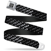 BD Wings Logo CLOSE-UP Full Color Black Silver Seatbelt Belt - YOLO Diagonal Black/Gray/White Webbing Seatbelt Belts Buckle-Down