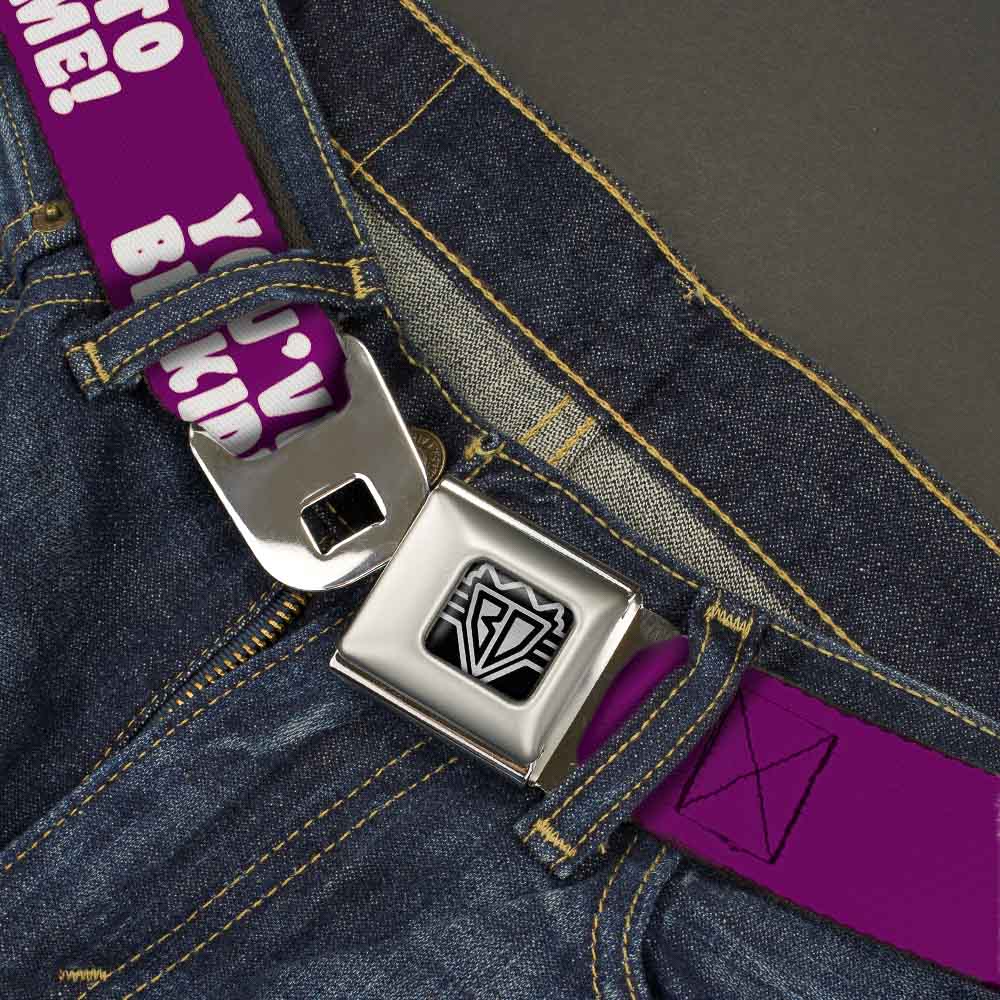 BD Wings Logo CLOSE-UP Full Color Black Silver Seatbelt Belt - YOU'VE GOT TO BE KIDDING ME! Purple/White Webbing Seatbelt Belts Buckle-Down