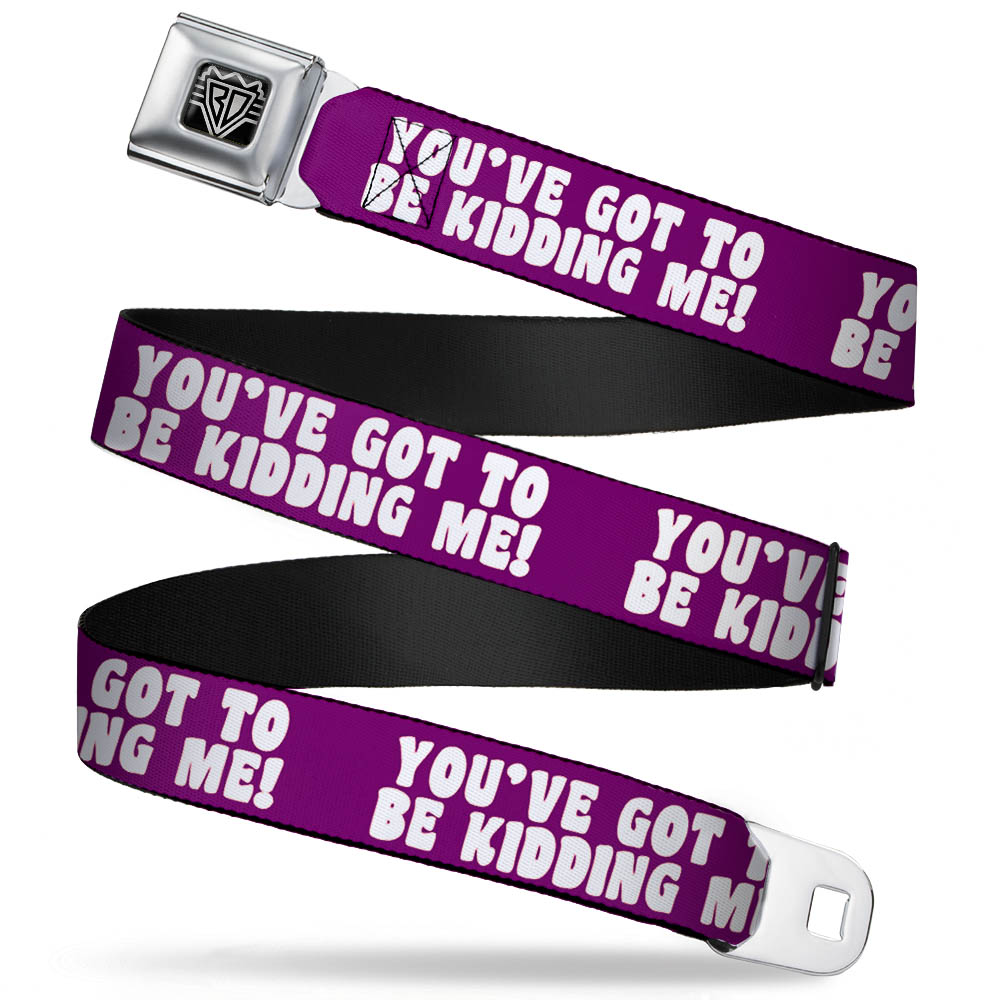 BD Wings Logo CLOSE-UP Full Color Black Silver Seatbelt Belt - YOU'VE GOT TO BE KIDDING ME! Purple/White Webbing Seatbelt Belts Buckle-Down