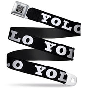 BD Wings Logo CLOSE-UP Full Color Black Silver Seatbelt Belt - YOLO Bold Black/White Webbing Seatbelt Belts Buckle-Down