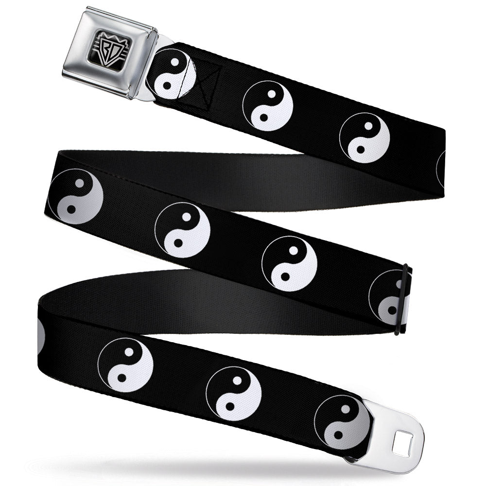 BD Wings Logo CLOSE-UP Full Color Black Silver Seatbelt Belt - Yin Yang Symbol Black/White Webbing Seatbelt Belts Buckle-Down