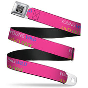 BD Wings Logo CLOSE-UP Full Color Black Silver Seatbelt Belt - YOUNG WILD AND FREE Pink/White/Blue/Yellow/Green Webbing Seatbelt Belts Buckle-Down