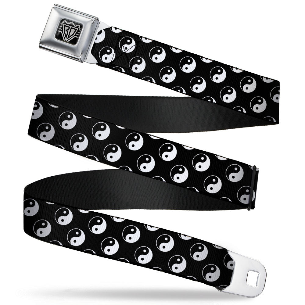 BD Wings Logo CLOSE-UP Full Color Black Silver Seatbelt Belt - Yin Yang Monogram Black/White Webbing Seatbelt Belts Buckle-Down