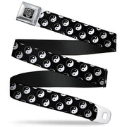 BD Wings Logo CLOSE-UP Full Color Black Silver Seatbelt Belt - Yin Yang Monogram Black/White Webbing Seatbelt Belts Buckle-Down
