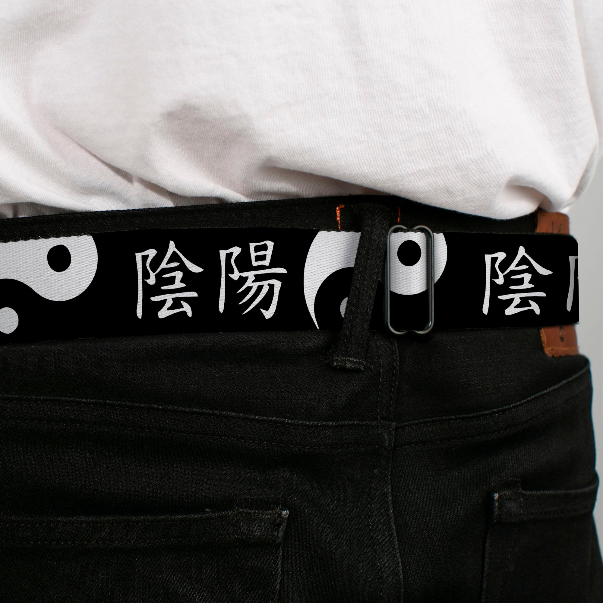 BD Wings Logo CLOSE-UP Full Color Black Silver Seatbelt Belt - Yin Yang Symbol CLOSE-UP/Characters Black/White Webbing Seatbelt Belts Buckle-Down