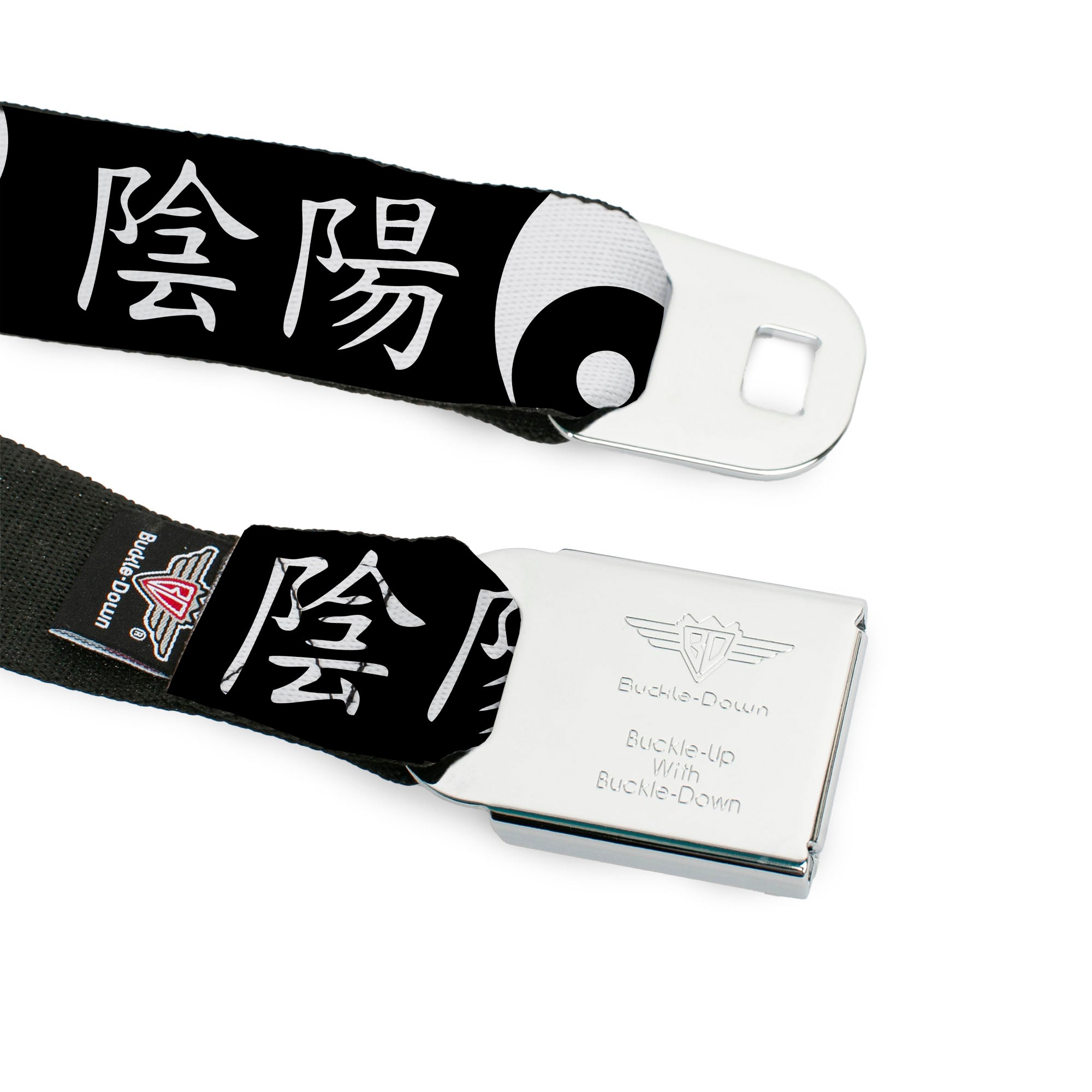 BD Wings Logo CLOSE-UP Full Color Black Silver Seatbelt Belt - Yin Yang Symbol CLOSE-UP/Characters Black/White Webbing Seatbelt Belts Buckle-Down