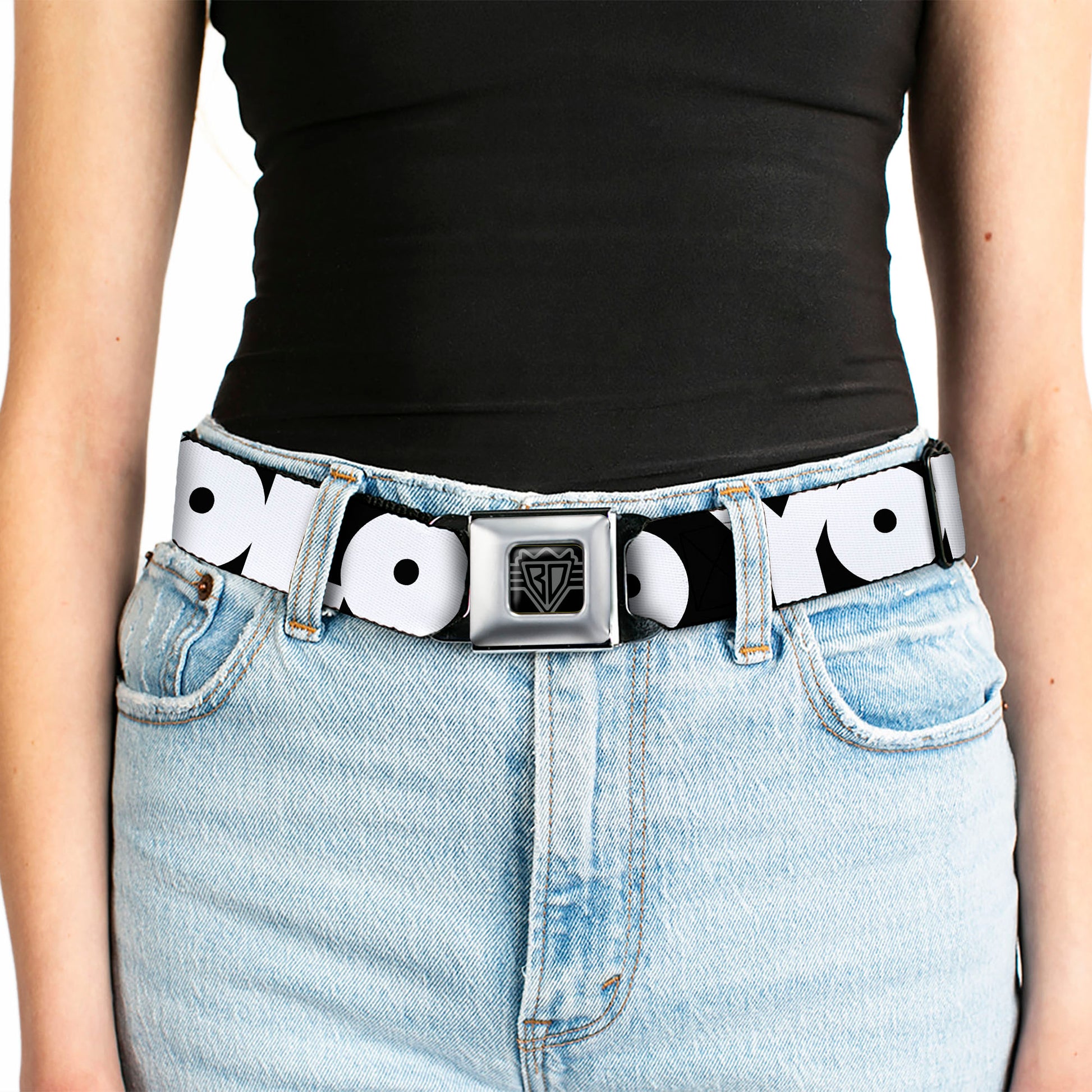 BD Wings Logo CLOSE-UP Full Color Black Silver Seatbelt Belt - YOU'VE GOT A FRIEND Pennsylvania State Silhouette Blue/Gold Webbing Seatbelt Belts Buckle-Down