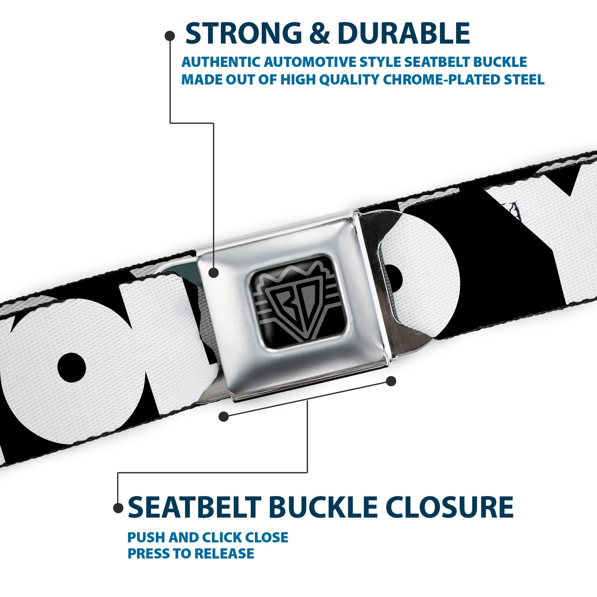 BD Wings Logo CLOSE-UP Full Color Black Silver Seatbelt Belt - YOU'VE GOT A FRIEND Pennsylvania State Silhouette Blue/Gold Webbing Seatbelt Belts Buckle-Down